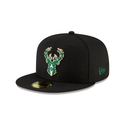 Milwaukee Bucks Gorra | New Era NBA Pixel 59fifty Fitted Cap Mexico - Negros